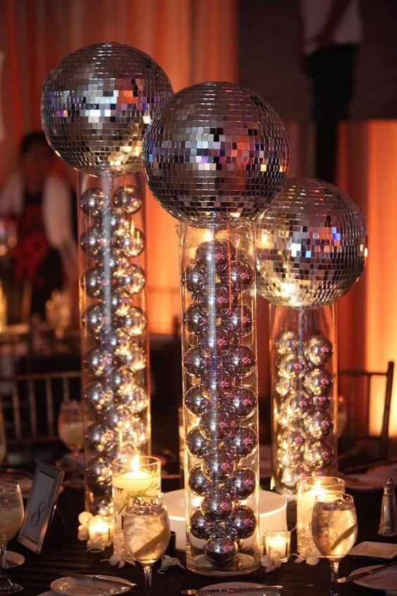 Elegant New Year’s decorations on a fancy table setting.